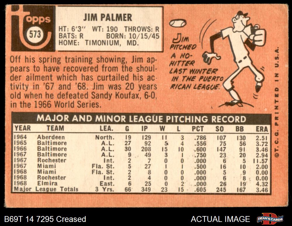 Jim Palmer 1969 Topps Baseball Card #573- BVG Graded 8 NM-MT w/ Sub gr –  CollectibleXchange