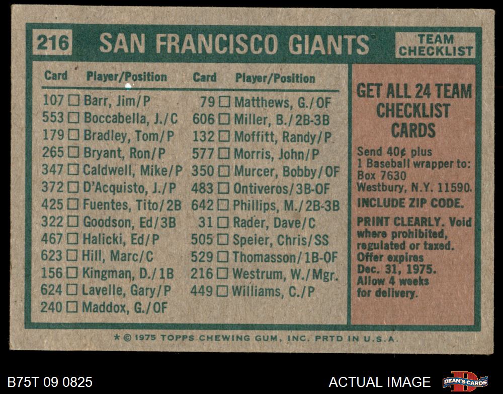 Ed Goodson Autographed 1975 Topps Card #322 San Francisco Giants