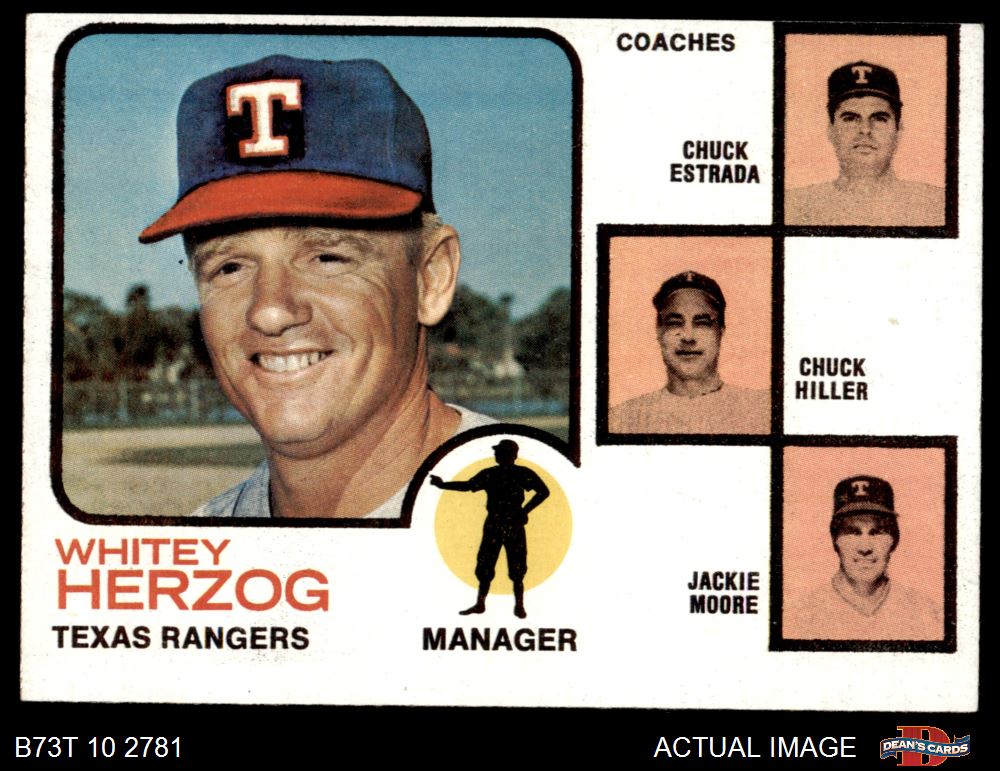 1973 Topps #549 - Whitey Herzog / Chuck Estrada / Chuck Hiller / Jackie  Moore Rangers Leaders 3 - VG