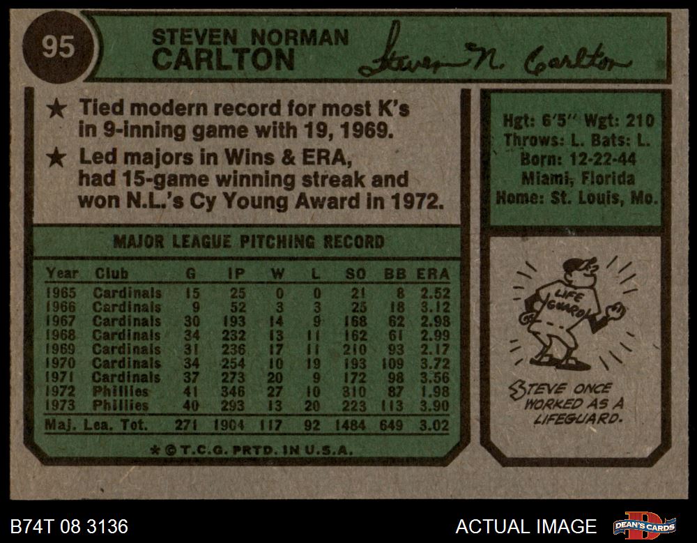 1974 Topps #95 Steve Carlton - TonyeTrade