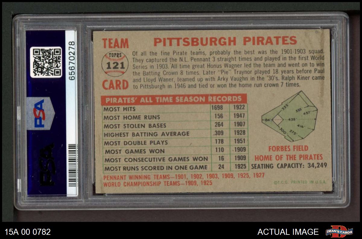 1956 Topps Regular (Baseball) Card# 121 Pirates Team of the