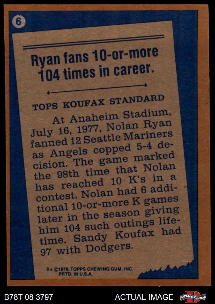 Sold at Auction: 1978 Topps Nolan Ryan Record Breaker