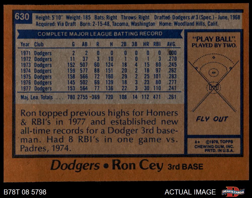 1978 Topps #630 Ron Cey