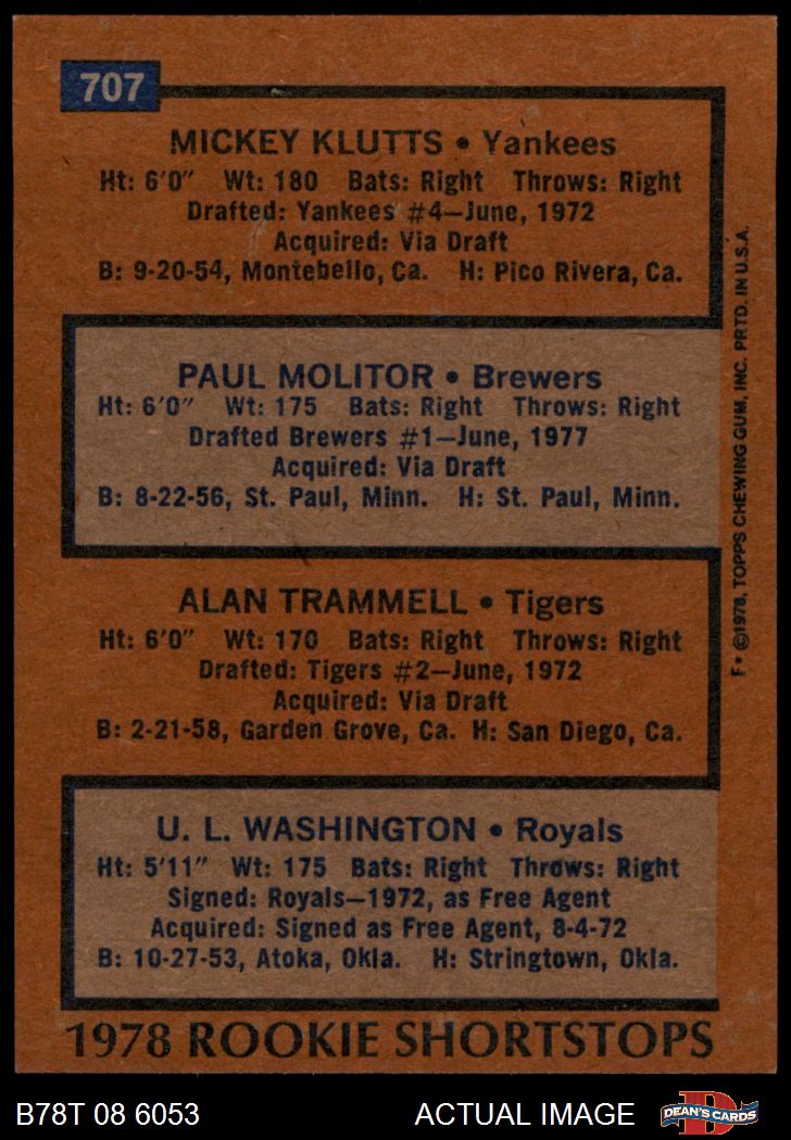 1978 Topps #707 Paul Molitor Alan Trammell Rookie Card BGS BCCG 9 Near –