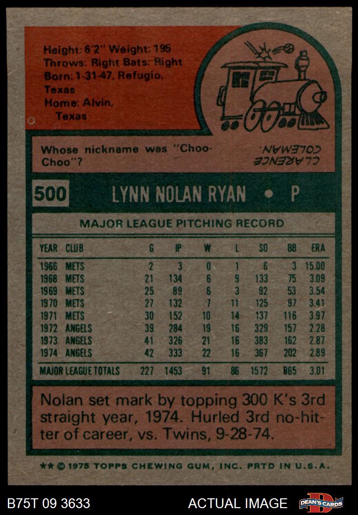 1975 Topps Mini #500 Nolan Ryan California Angels Baseball Card Ex/Mt dia  shp