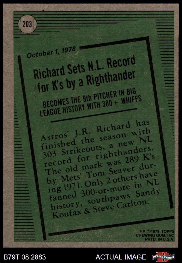  1979 Topps # 203 Record Breaker J.R. Richard Astros