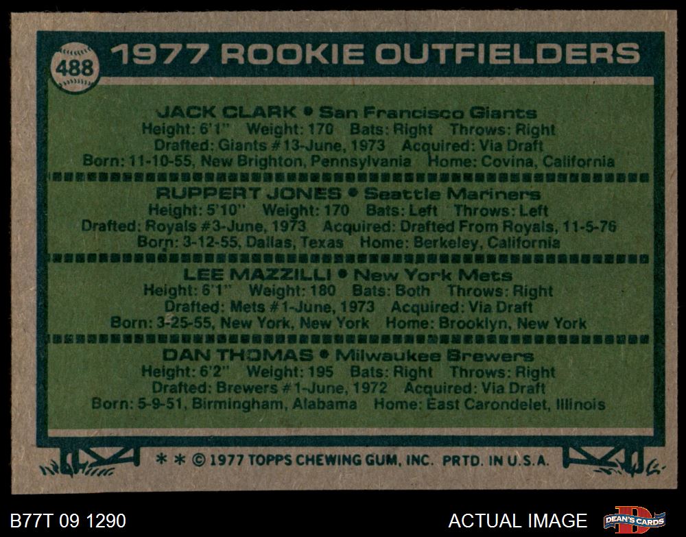 1977 Topps #488 Rookie Outfielders Card