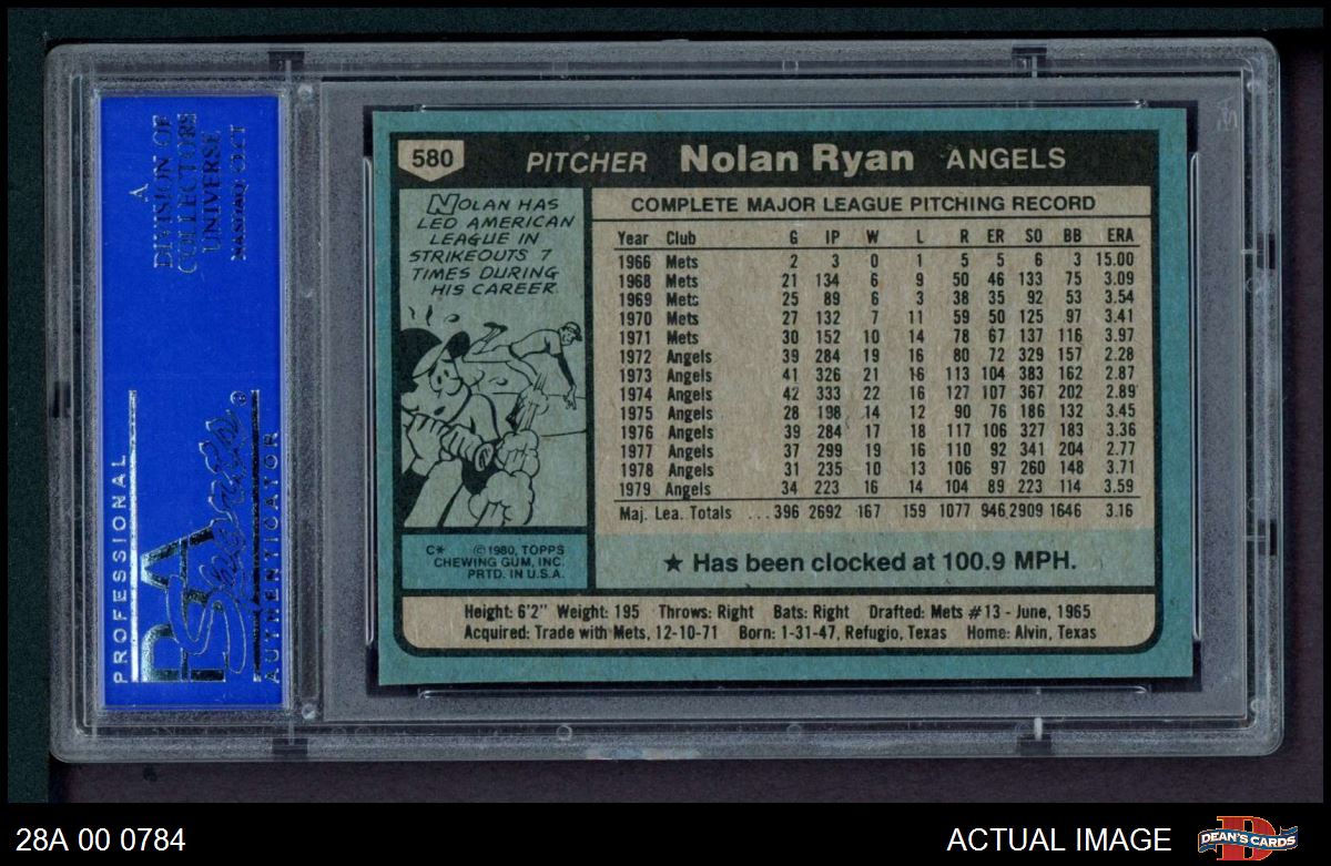 1980 Topps Baseball Card #580 Nolan Ryan