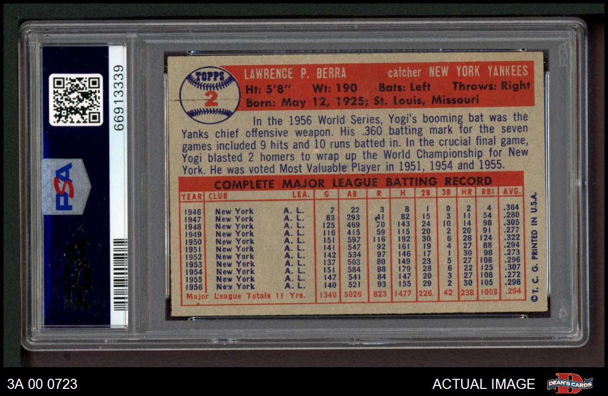 1957 Topps Yogi Berra #2 CSG Excellent+ 5.5