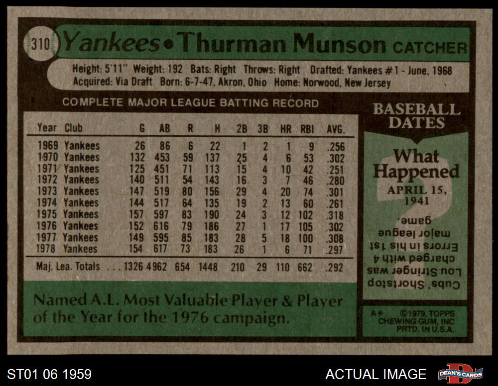 1979 Topps #310 Thurman Munson