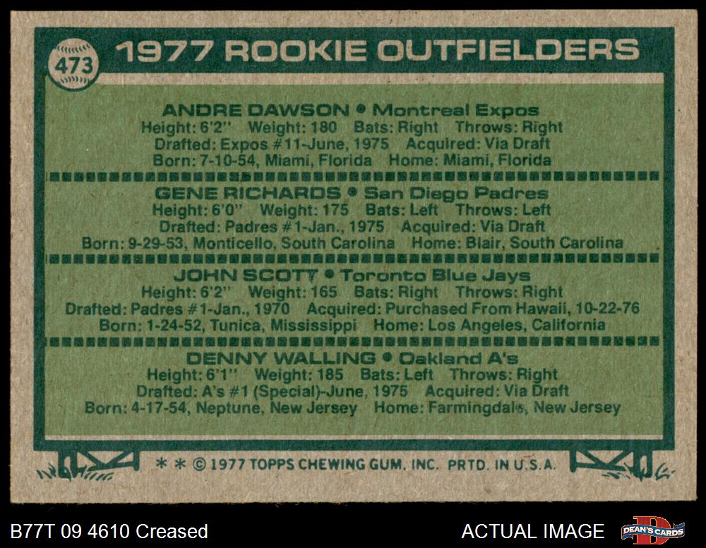 Andre Dawson Montreal Expos Autographed 1977 Topps Series 2 #473 Beckett  Fanatics Witnessed Authenticated 10 Rookie Card