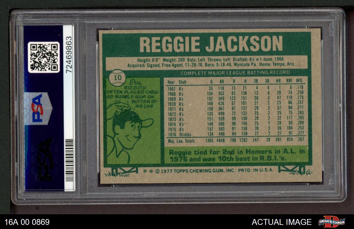  1977 Topps # 10 Reggie Jackson New York Yankees (Baseball Card)  PSA PSA 8.00 Yankees : Collectibles & Fine Art