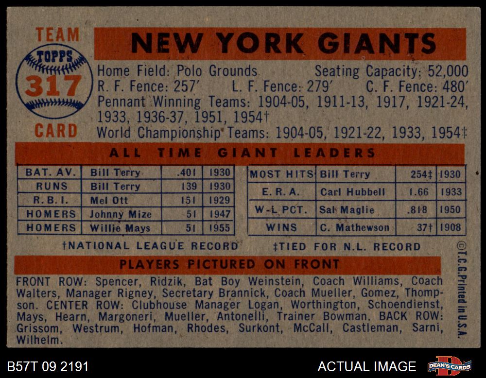  1957 Topps # 291 Windy McCall New York Giants