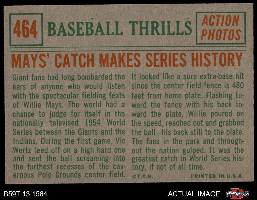 1959 Topps Willie Mays' Catch Makes (Series History)