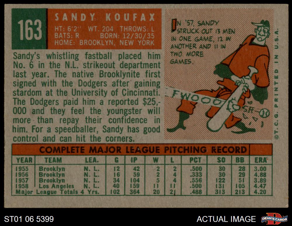 1959 Topps #163 Sandy Koufax