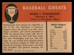 1961 Fleer #132  Roger Peckinpaugh  Back Thumbnail