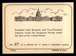 1964 Topps JFK #67   JFK & VP Johnson Under US Seal Back Thumbnail