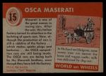 1954 Topps World on Wheels #15   Osca Maserati Back Thumbnail