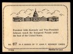 1964 Topps JFK #67   JFK & VP Johnson Under US Seal Back Thumbnail