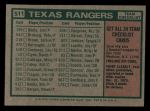 1975 Topps Mini #511   -  Billy Martin Rangers Team Checklist Back Thumbnail