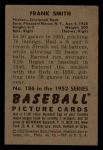 1952 Bowman #186  Frank Smith  Back Thumbnail