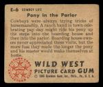 1949 Bowman Wild West #6 E  Pony in the Parlor Back Thumbnail