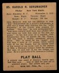 1940 Play Ball #85  Hal Schumacher  Back Thumbnail