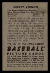 1952 Bowman #87  Mickey Vernon  Back Thumbnail