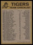 1974 Topps Red Team Checklist   Tigers Team Checklist Back Thumbnail