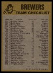 1974 Topps Red Team Checklist   Brewers Team Checklist Back Thumbnail