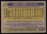 1987 Topps #235  Alvin Davis  Back Thumbnail