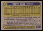 1987 Topps #84  Steve Lake  Back Thumbnail