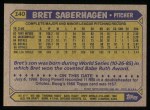 1987 Topps #140  Bret Saberhagen  Back Thumbnail