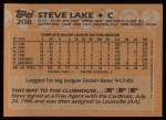 1988 Topps #208  Steve Lake  Back Thumbnail