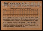 1988 Topps #316  Jose Rijo  Back Thumbnail