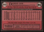 1989 Topps #562  Danny Cox  Back Thumbnail