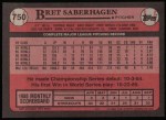 1989 Topps #750  Bret Saberhagen  Back Thumbnail