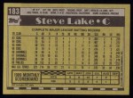 1990 Topps #183  Steve Lake  Back Thumbnail