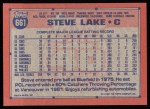 1991 Topps #661  Steve Lake  Back Thumbnail
