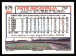 1992 Topps #679  Pete Incaviglia  Back Thumbnail