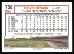1992 Topps #750  Travis Fryman  Back Thumbnail