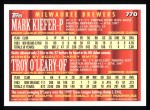 1994 Topps #770   -  Mark Kiefer  /  Troy O'Leary Coming Attractions Back Thumbnail