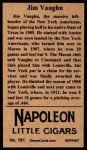 1912 T207 Reprint  Hippo Vaughn  Back Thumbnail