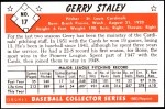 1953 Bowman REPRINT #17  Gerry Staley  Back Thumbnail