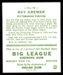 1933 Goudey Reprint #54  Ray Kremer  Back Thumbnail