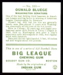 1933 Goudey Reprint #113  Ossie Bluege  Back Thumbnail