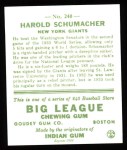 1933 Goudey Reprint #240  Hal Schumacher  Back Thumbnail