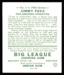 1934 Goudey Reprint #1  Jimmie Foxx  Back Thumbnail