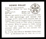 1950 Bowman REPRINT #72  Howie Pollet  Back Thumbnail
