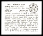1950 Bowman REPRINT #228  Bill Nicholson  Back Thumbnail